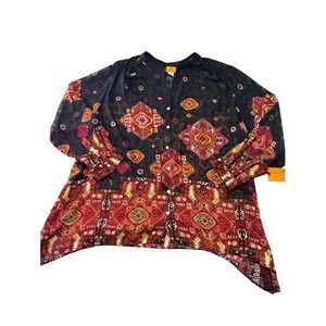 Ruby Rd. Blouse Womens 22W Black Red New‎ Sheer Burnout Handkerchief Hem